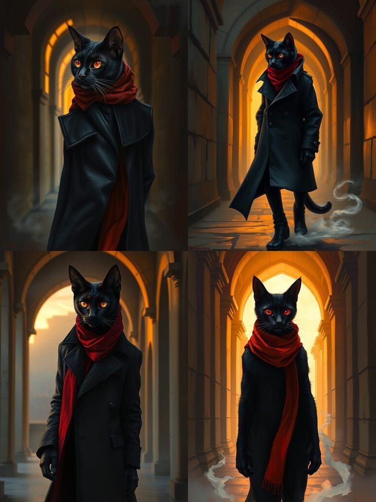 Mysterious Black Cat Strolls Through Golden Twilight