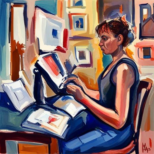 Gouache and Watercolor Portrait in Impressionist Style