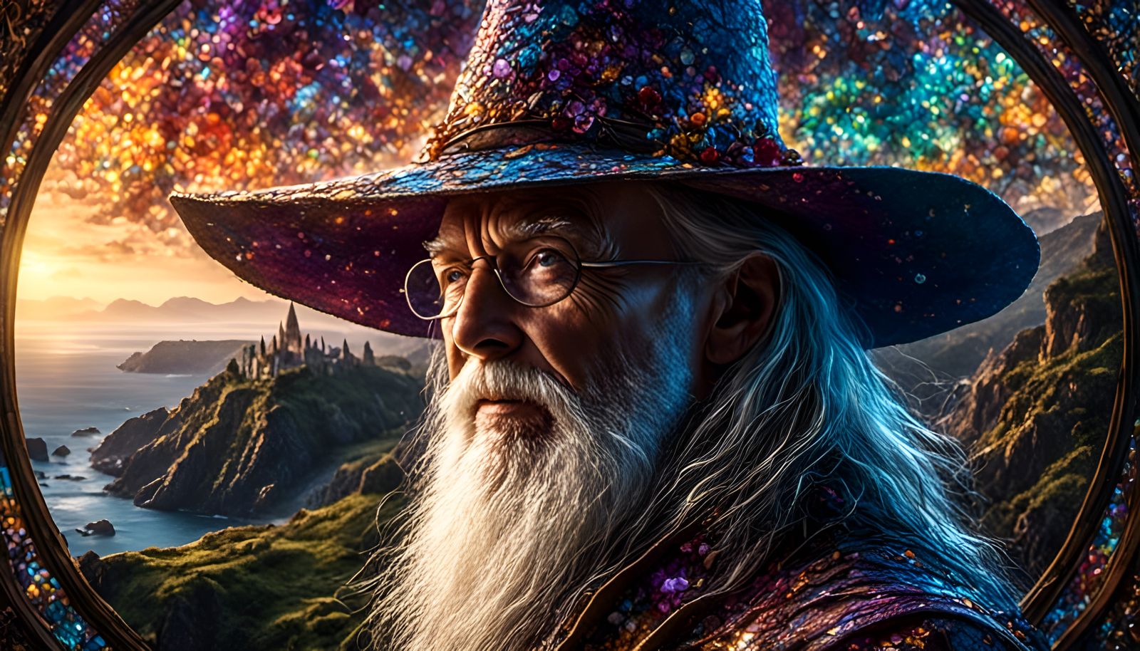 Stained Glass Wizard Portrait in Hyperrealistic Style