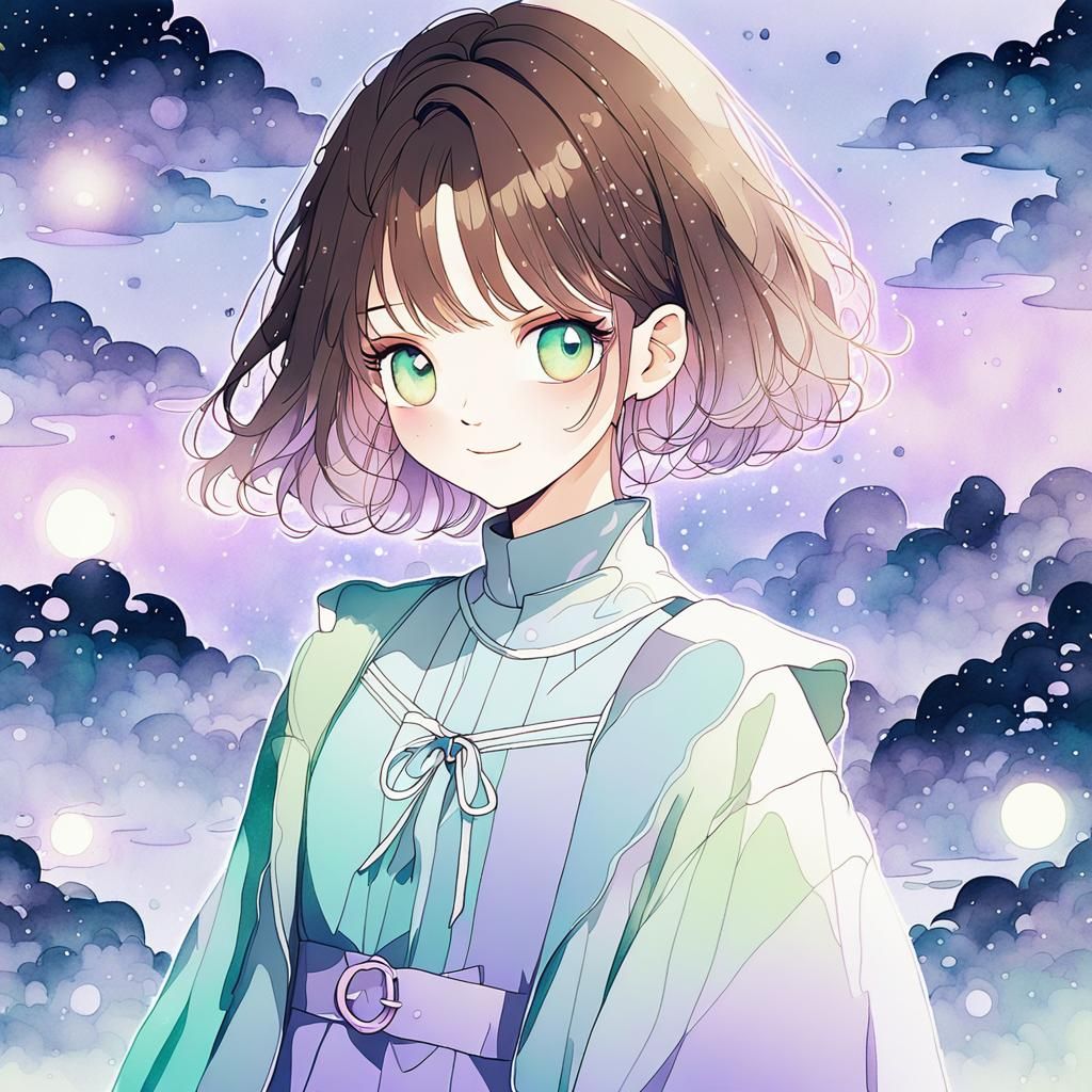 Anime Girl Portrait in Pastel Watercolor Style