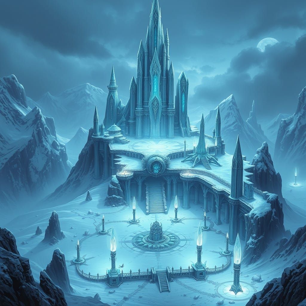 Majestic Snow Elf Stronghold on Icy Mountain Ridge