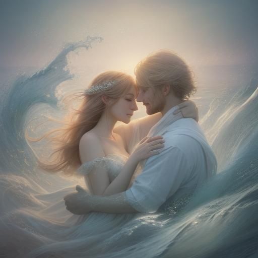 Romantic Surrealism: Couple Embracing Time