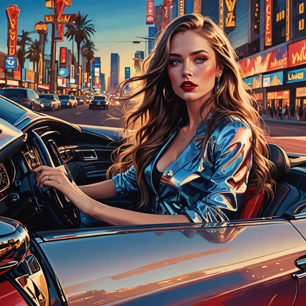 Luxurious Las Vegas Nighttime Scene in Vibrant Digital Paint...