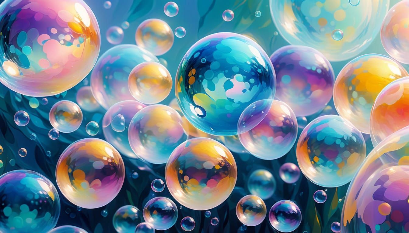 Surreal Bubble World with Iridescent Animals