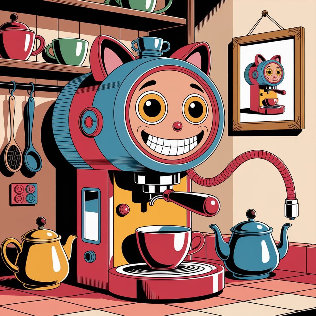 Whimsical Cartoon Coffee Machine Illustration