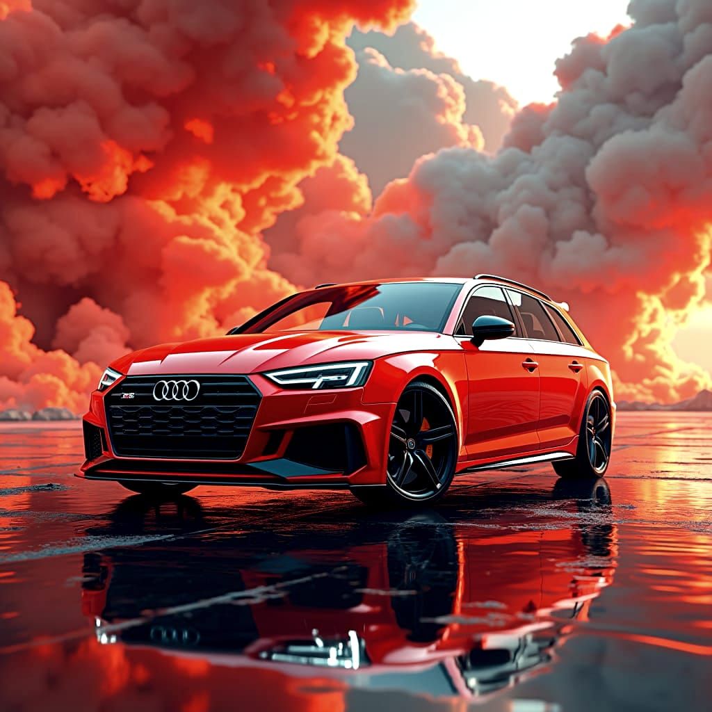 Red and Orange 3D Anime Audi A4 Cartoon