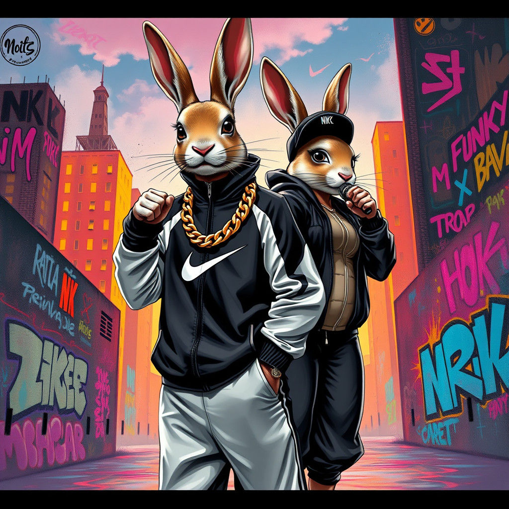 Gangster Rabbit Rapper in Funky Town Graffiti Scene