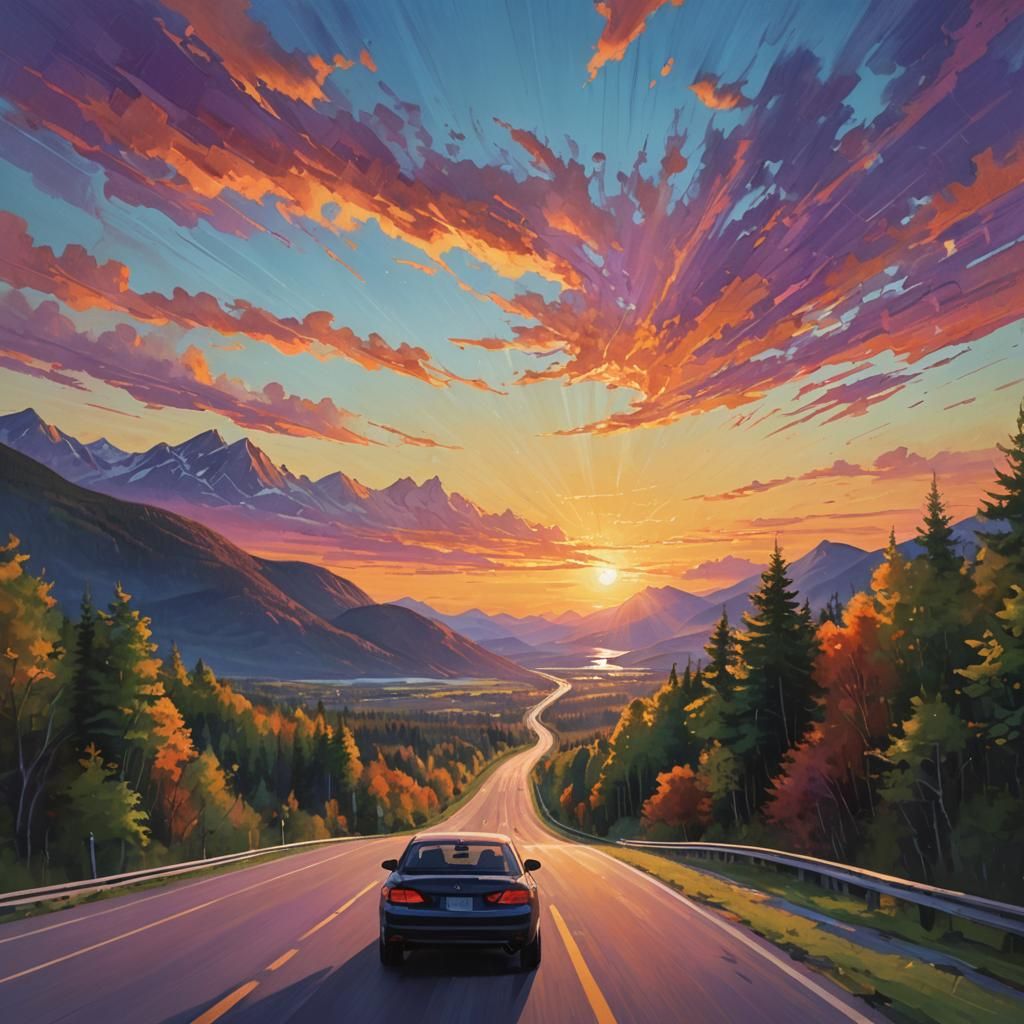 Quebec Highway Sunset: Fantasy Matte Painting
