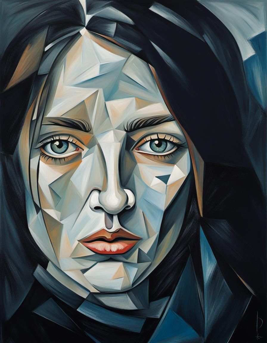 Melancholic Female Portrait in Cubist Style