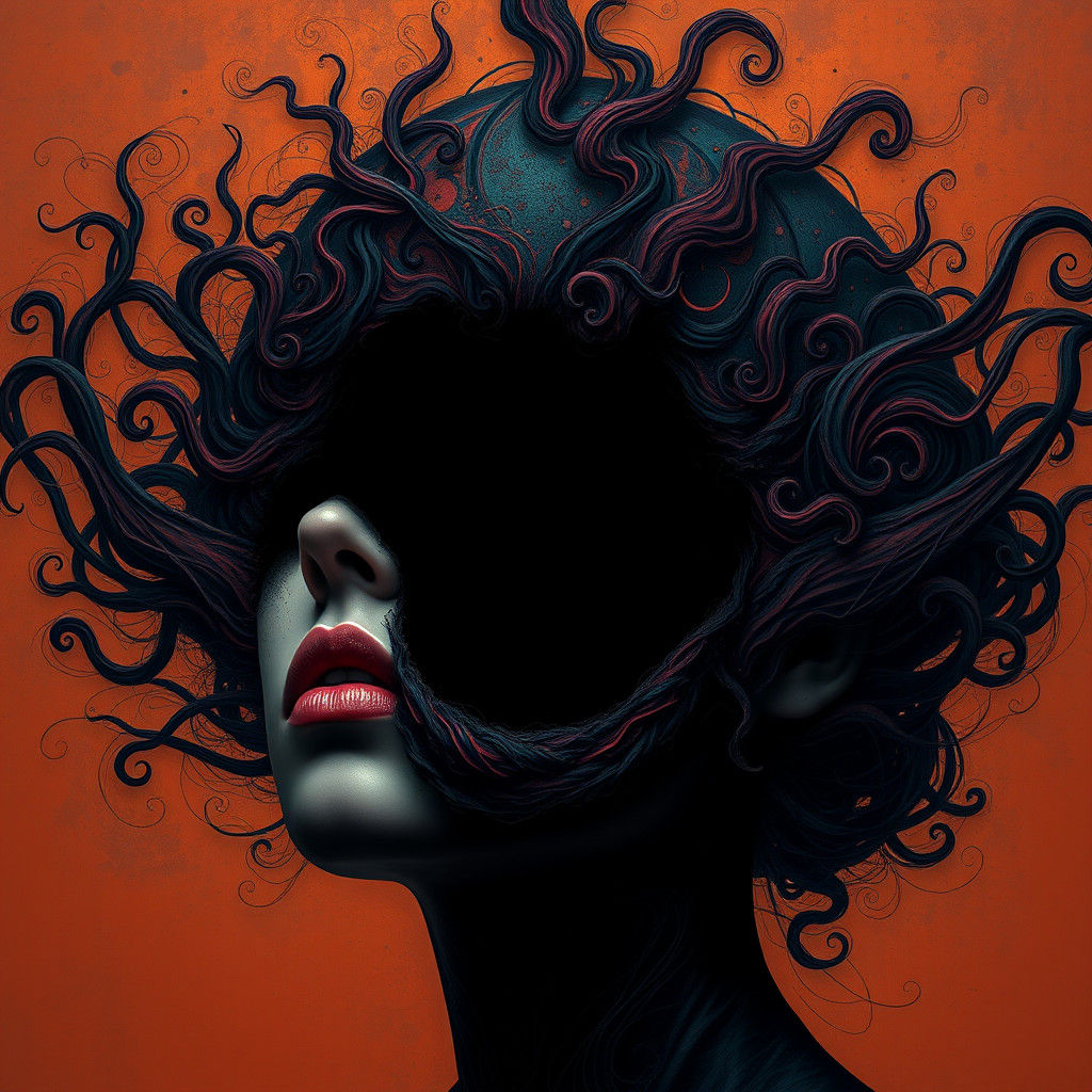 Surreal Woman's Head with Ominous Void, Digital Art