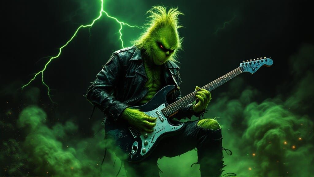 The Grinch Rocks Electric Guitar Under Electric Storm