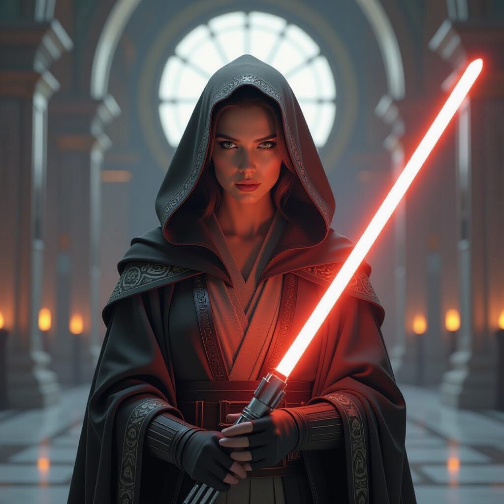 Female Jedi Master with Orange Lightsaber