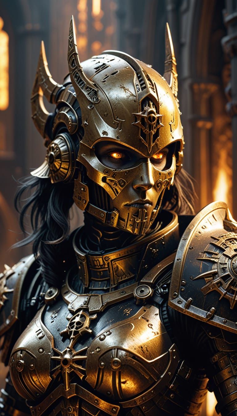 Sister of Battle in Golden Armor, Gothic Sci-Fi Art