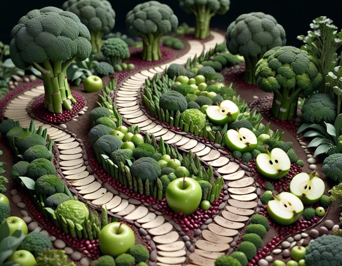 Miniature Food Forest Path in 3D Render