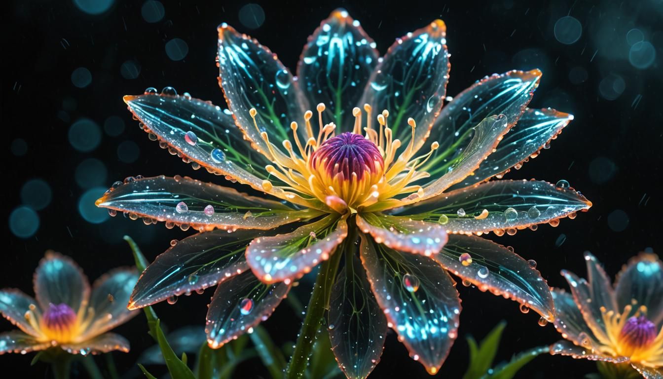 Fluorescent Crystal Flower with Bioluminescent Glow