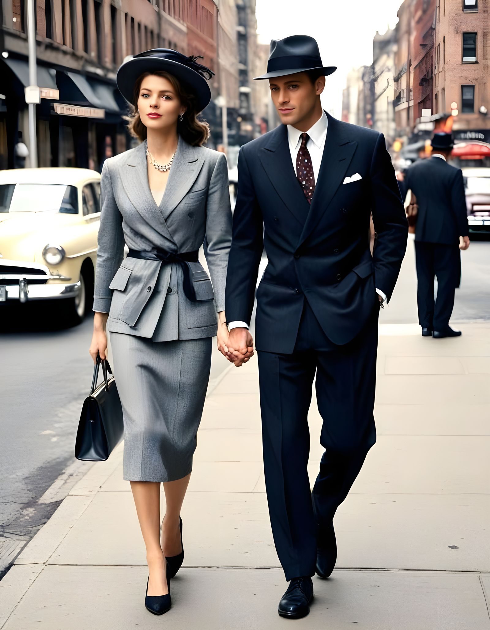 Classic Couple Stroll in Mid-20th Century Photograph