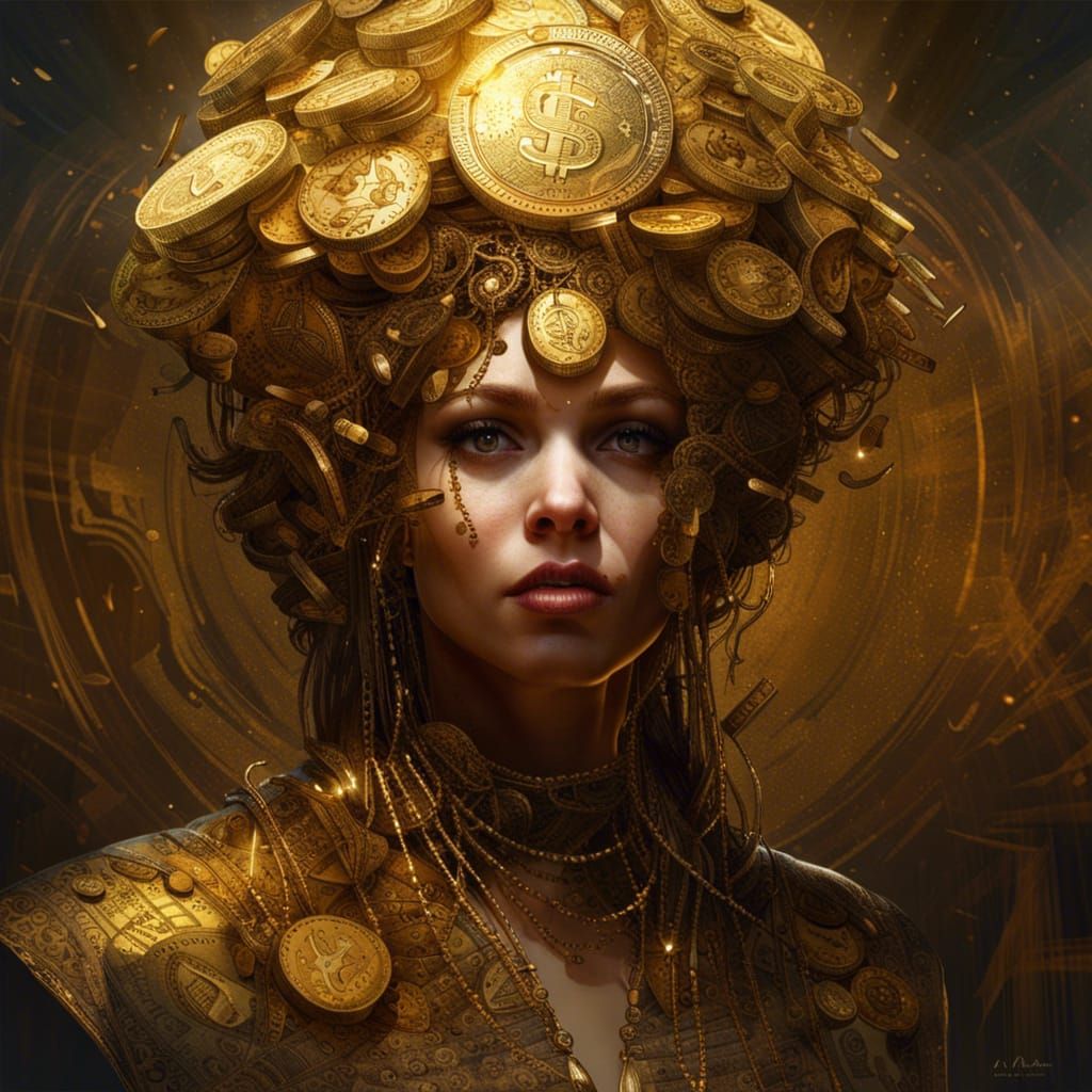 Golden Woman Portrait with Intricate Details