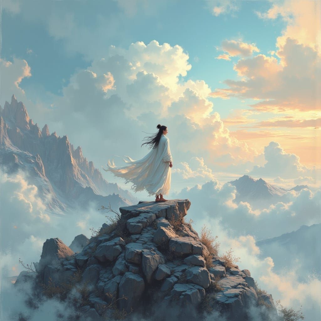 Warrior on Windswept Peak in 3D Anime Style