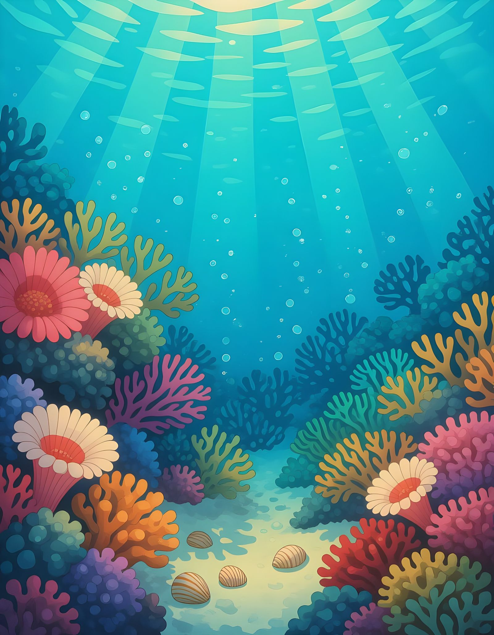 Vibrant Coral Reef in Vintage Anime Style