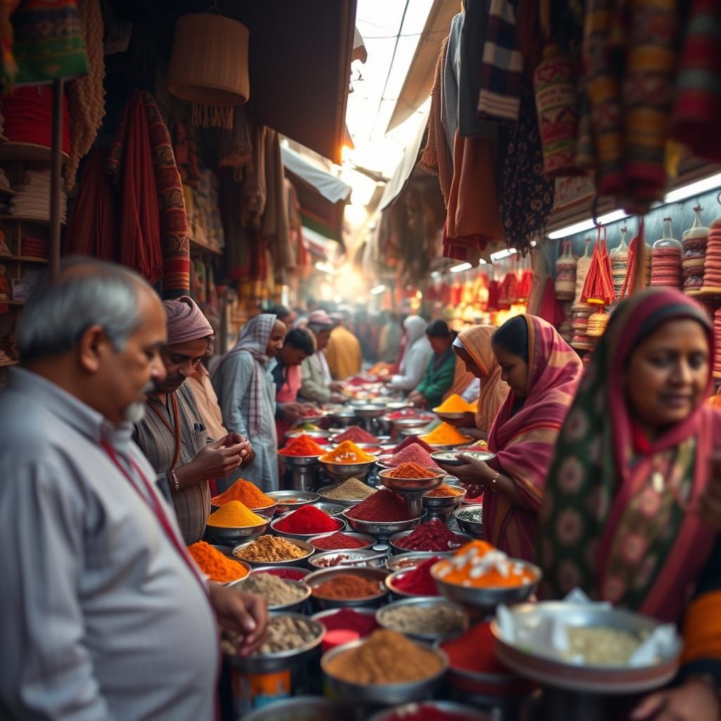 Vibrant Indian Spice Market at Dawn