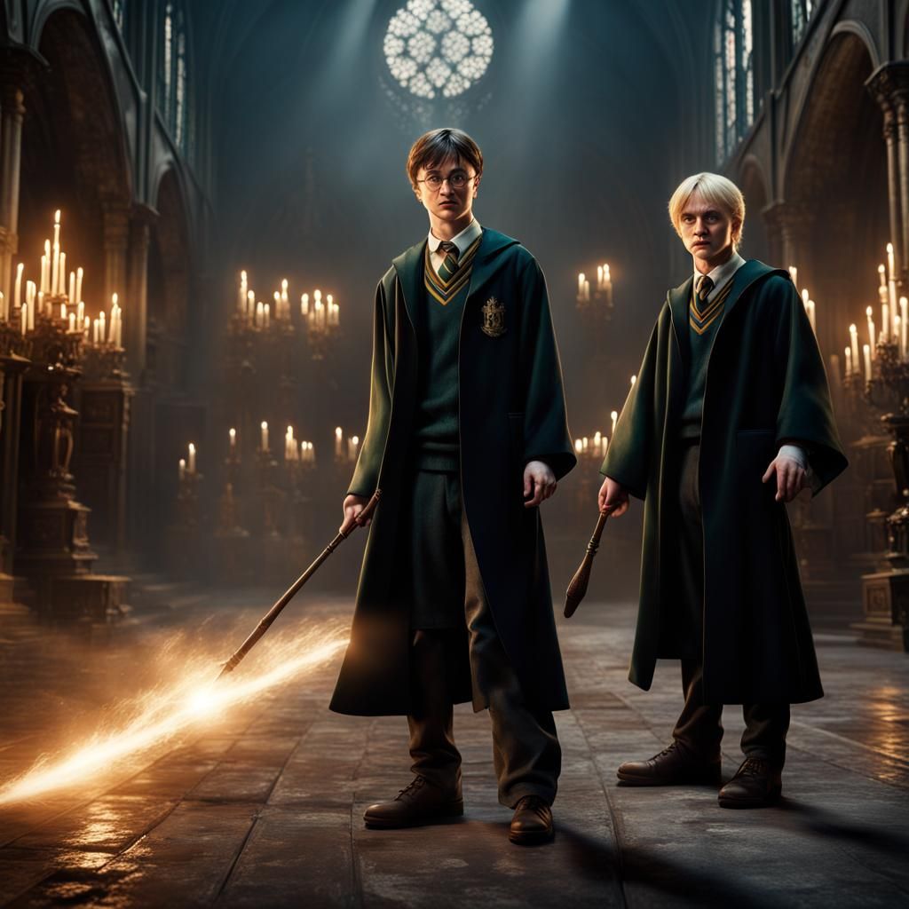 Harry Potter and Draco Malfoy Duel: Digital Art