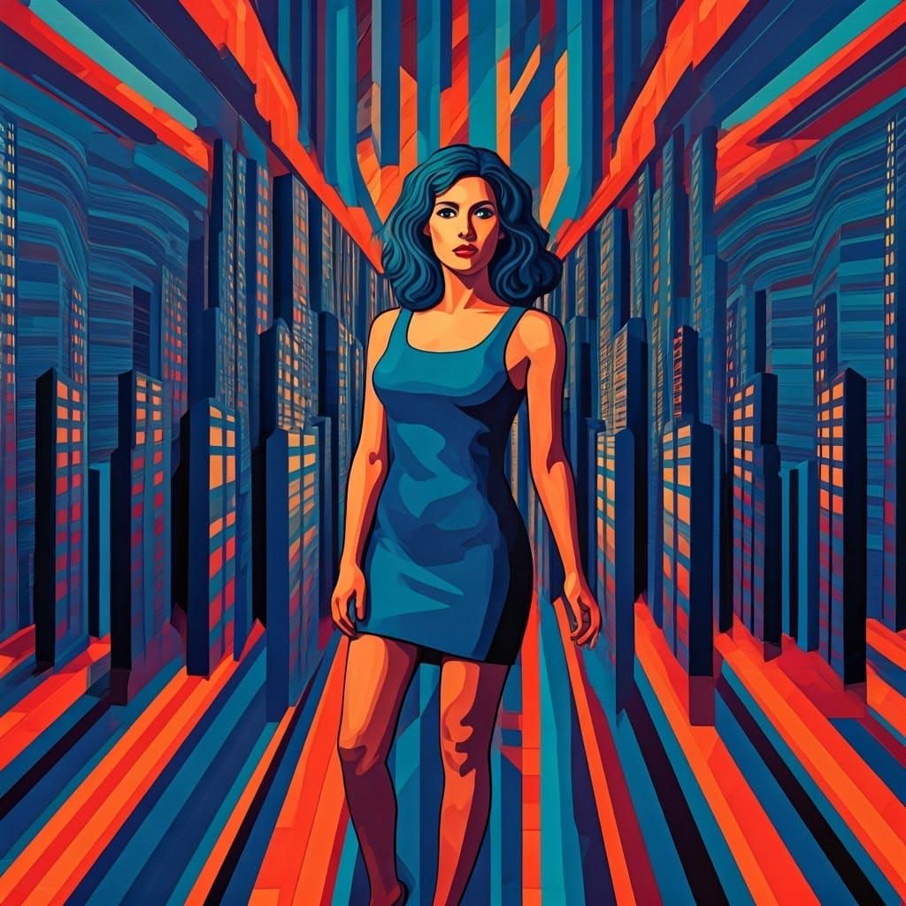 Futuristic Cityscape in Op Art Style