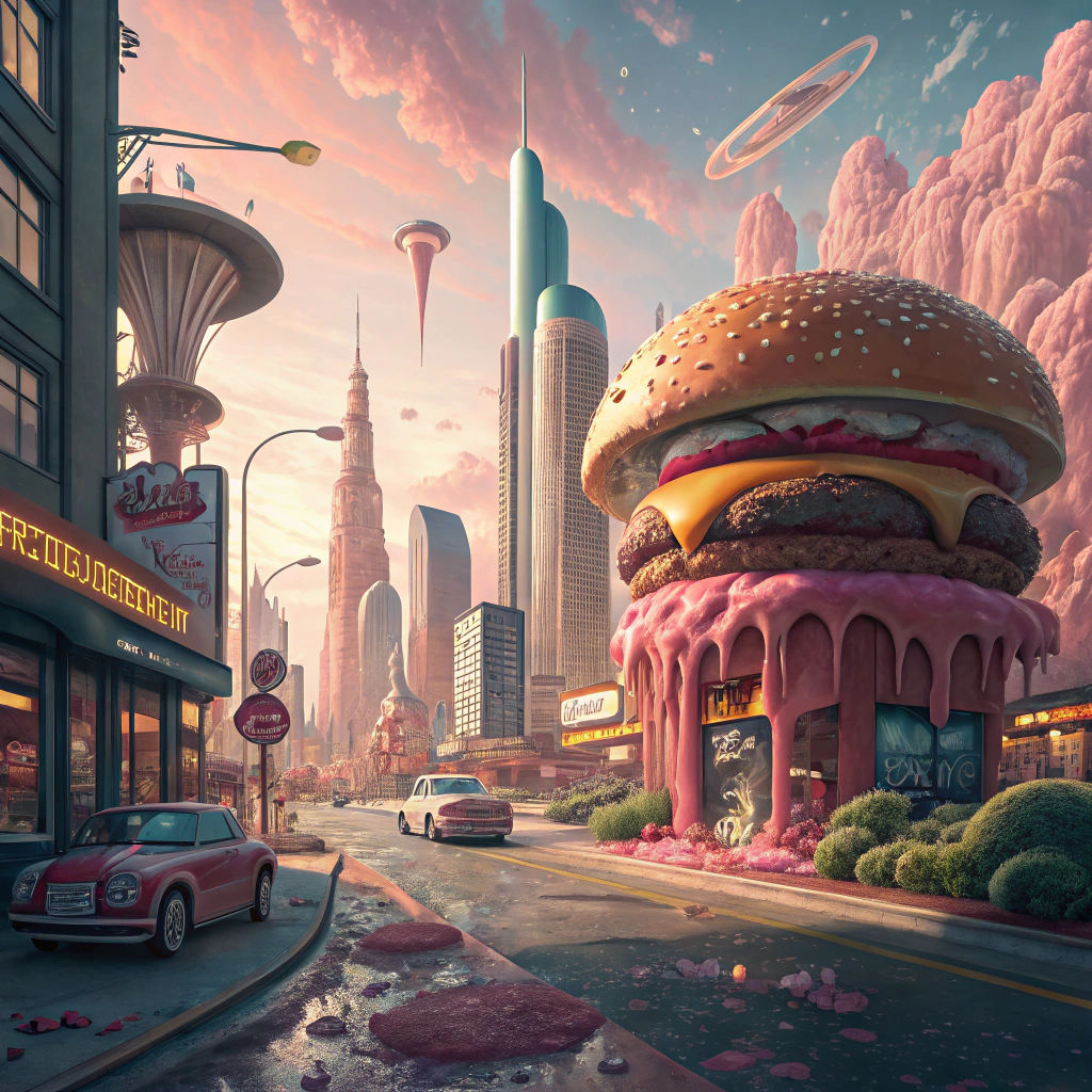 Futuristic Food Cityscape Inspired by Syd Mead