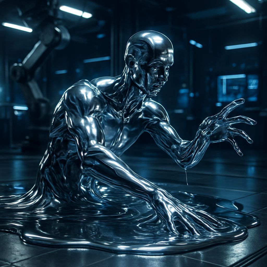 Liquid Metal Robot Emerges in Futuristic Lab