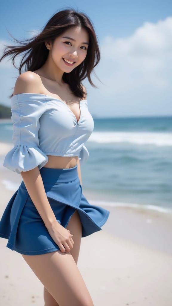 Woman Smiling in Hazy Beach Light