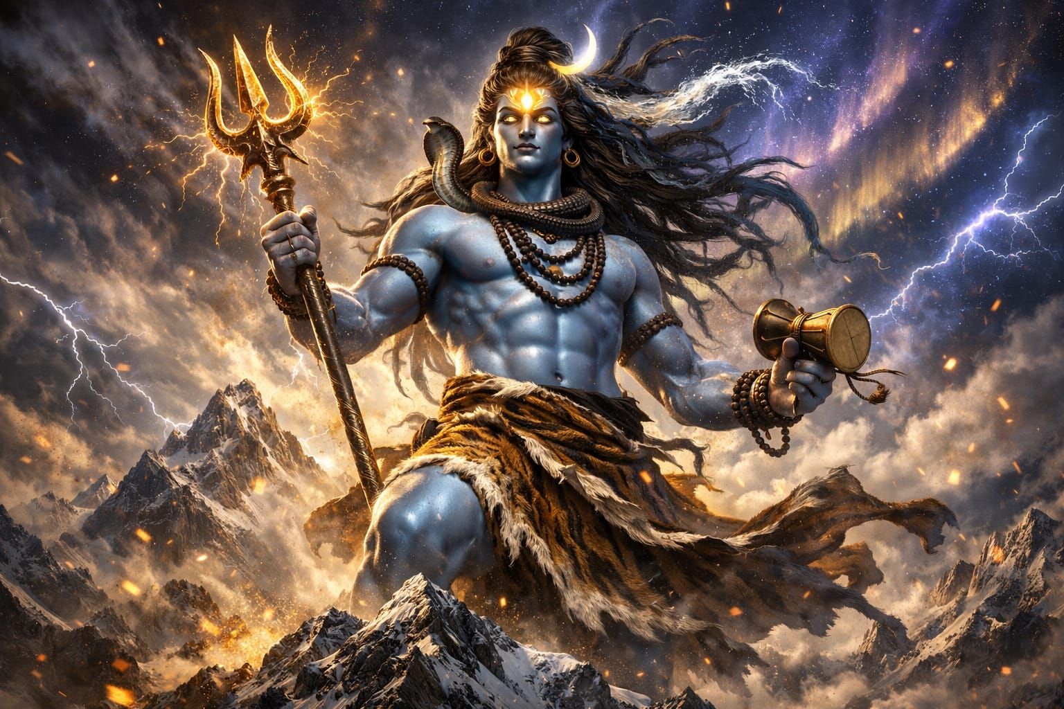 Lord Shiva on Mount Kailash, Cinematic Epic Illustration