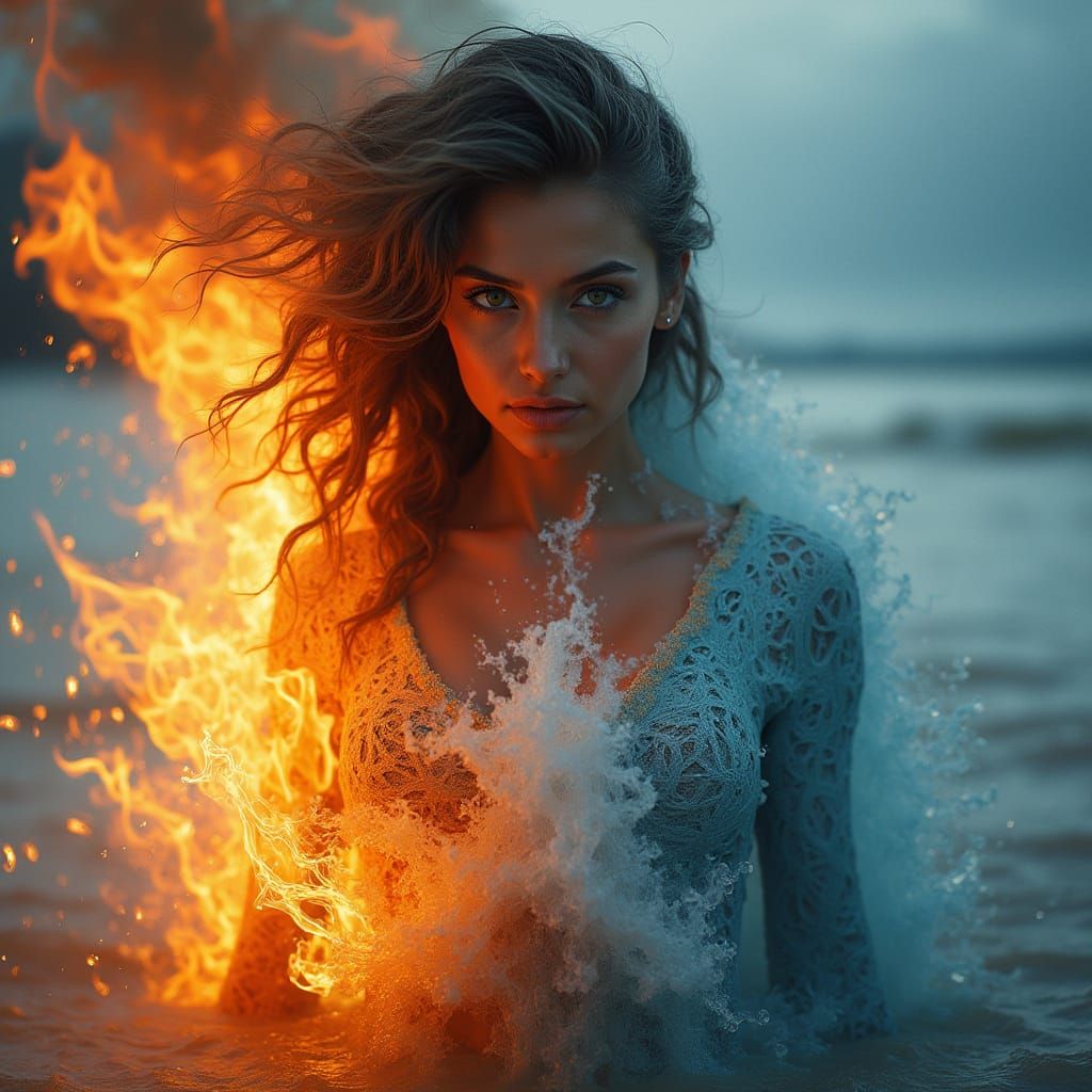 Elemental Woman: Fire and Water Portrait
