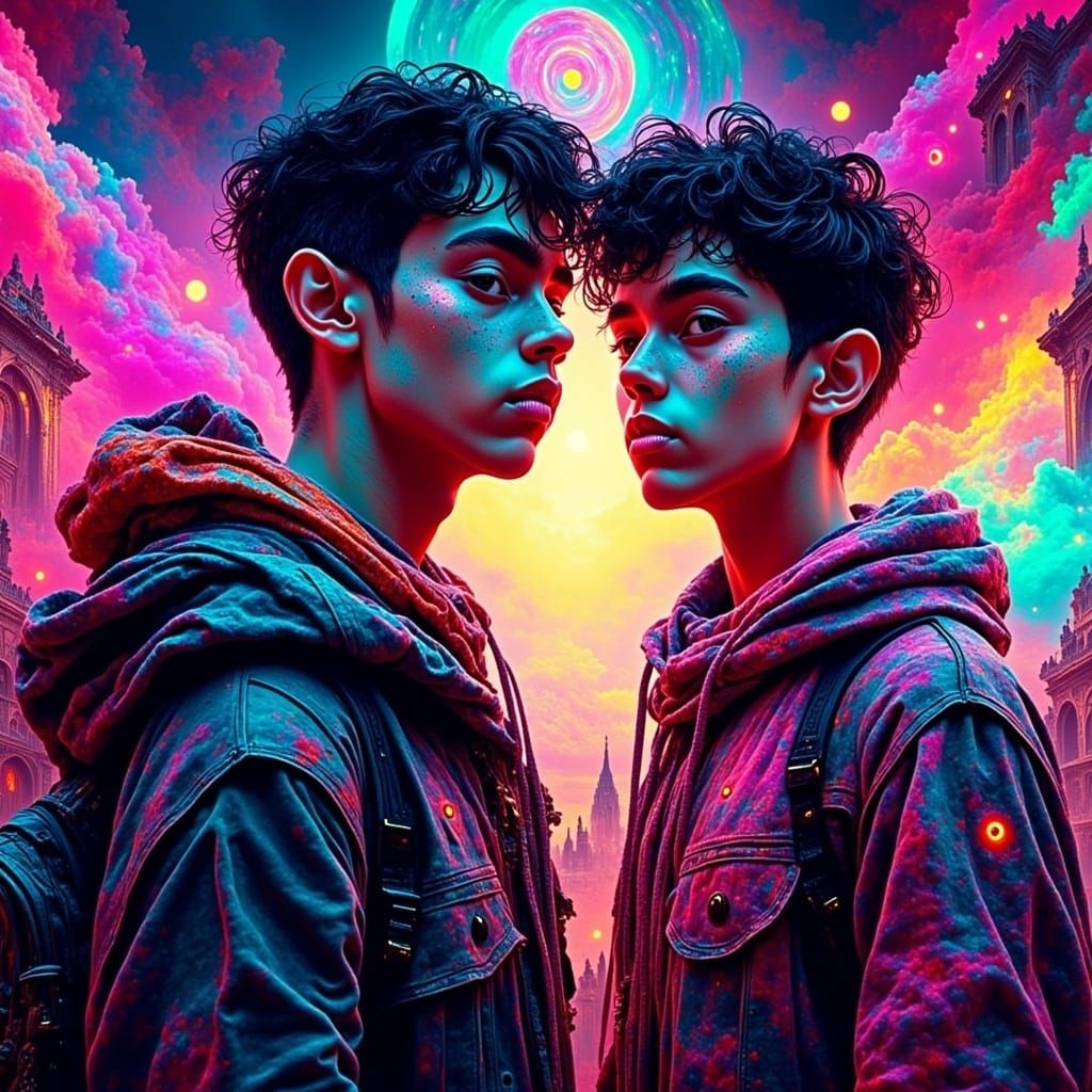 Boys Open a Portal to the Future in Neon Colors