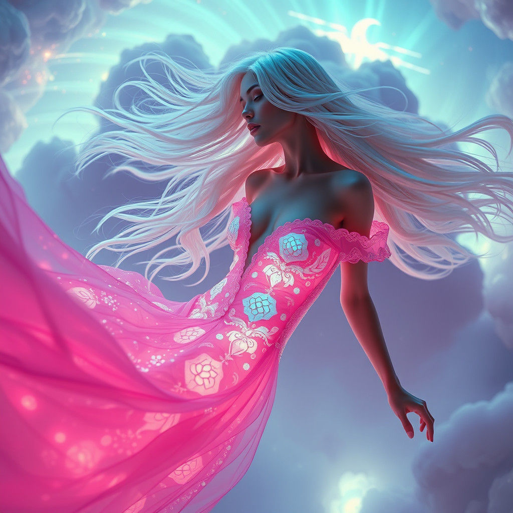 Bioluminescent Woman in Surreal Dreamscape, Graffiti Art