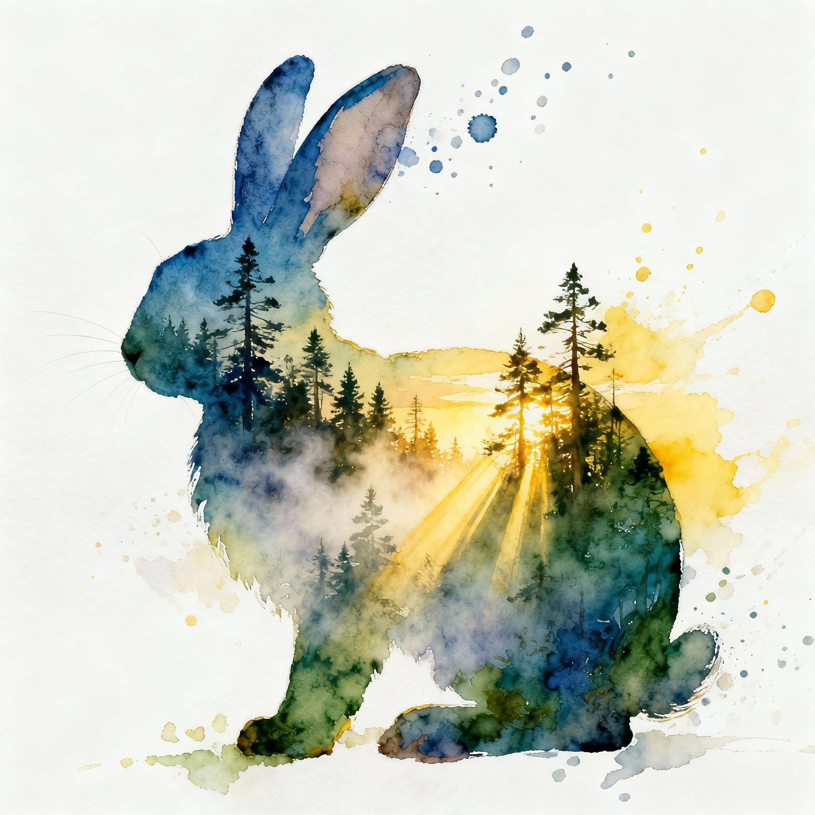 Mystical Rabbit Silhouette in Golden Forest Dawn