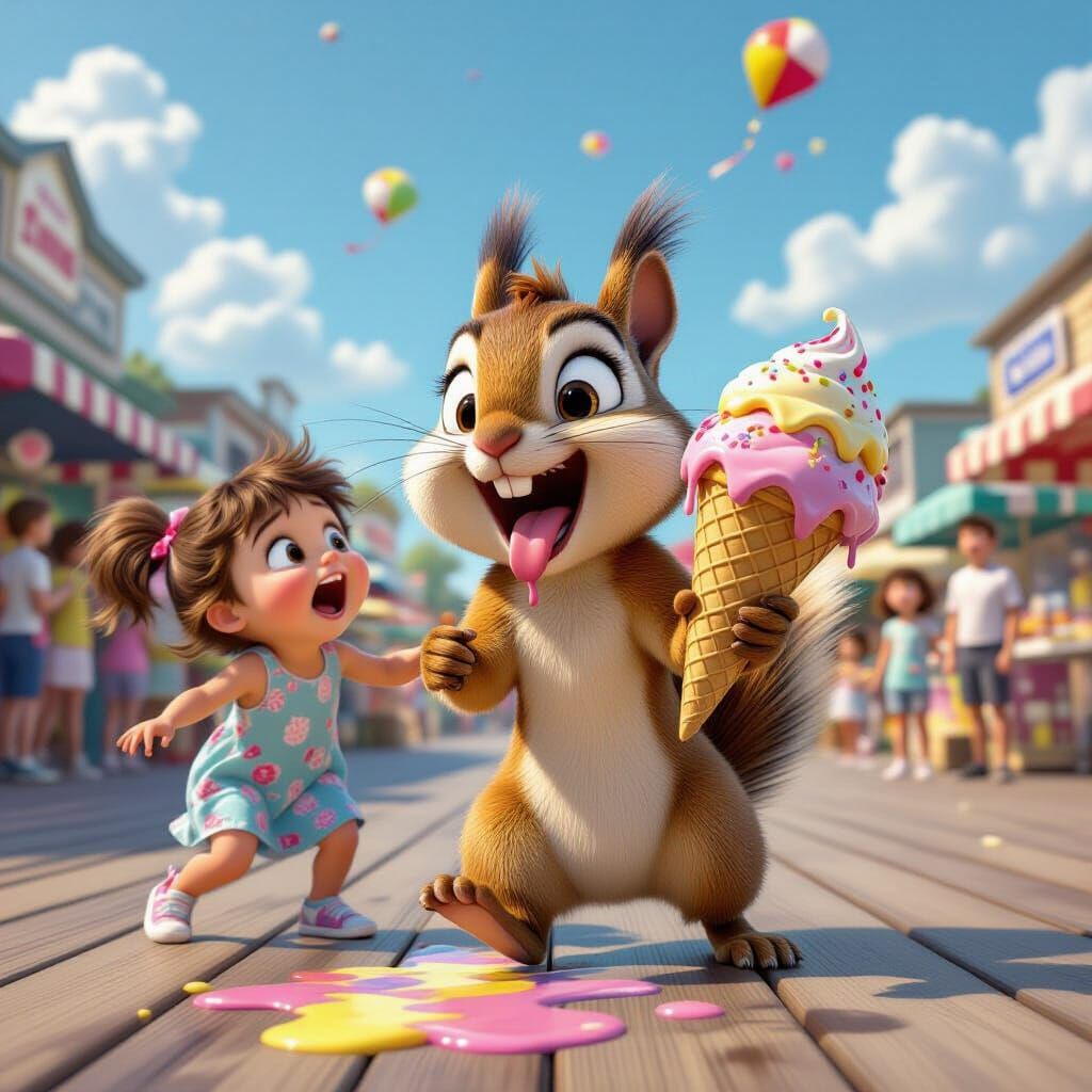 Squirrel's Ice Cream Heist: A Pixar-Style Cartoon