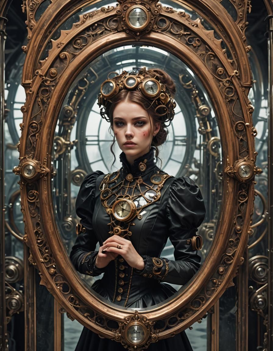 Steampunk Woman Trapped in Victorian Mirror