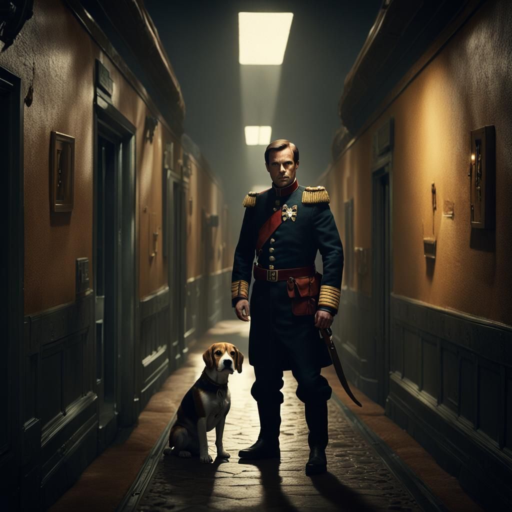 Captain Archer and Beagle in Star Trek Corridor