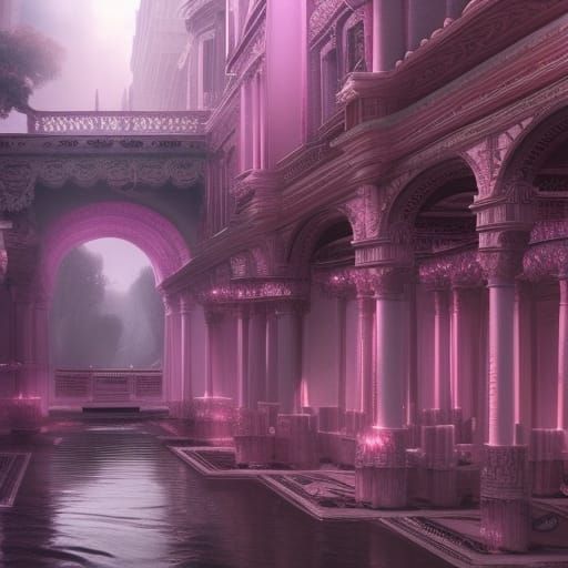 Light Pink Cityscape Digital Matte Painting