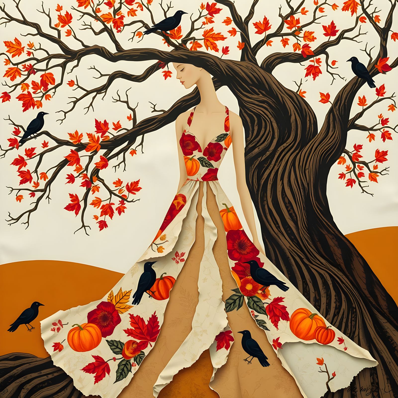 Surreal Autumn Collage Dress in Picasso Style