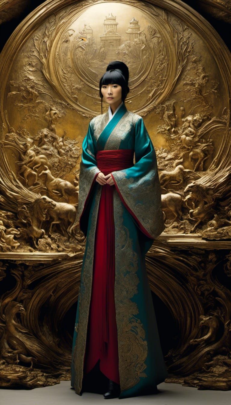<lora:Strong Expression:1.2>
panoramic full-body shot of (actress Bae Doona as "Professor":1.3) (enchanted Temple of hea...