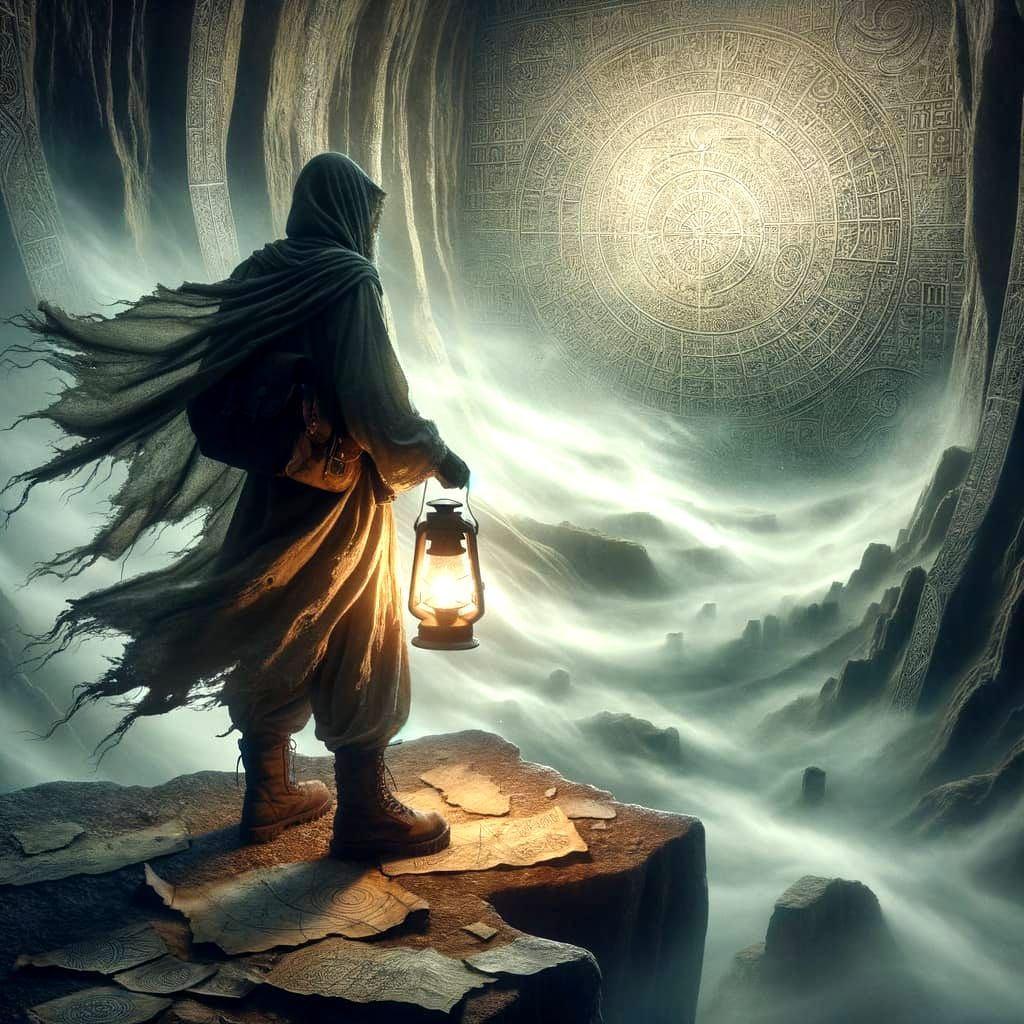 Explorer at Stone Chasm with Lantern