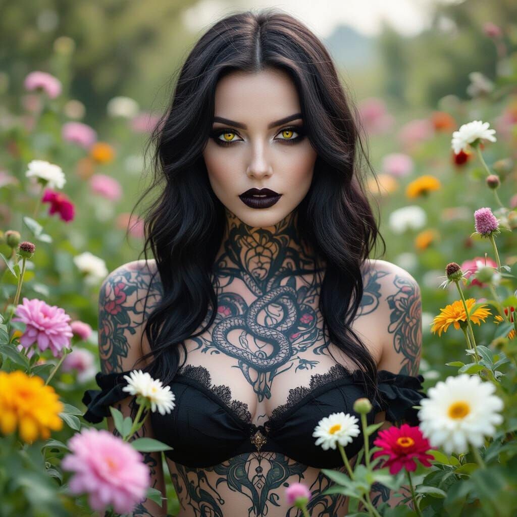 Ethereal Woman in Garden: Life and Death