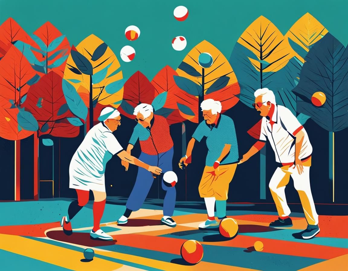 Elderly People Playing Petanque in Pop Art Style