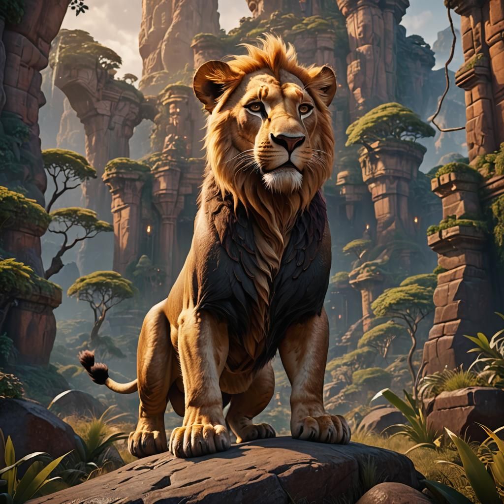 Detailed Matte Painting of Simba in Deep Color
