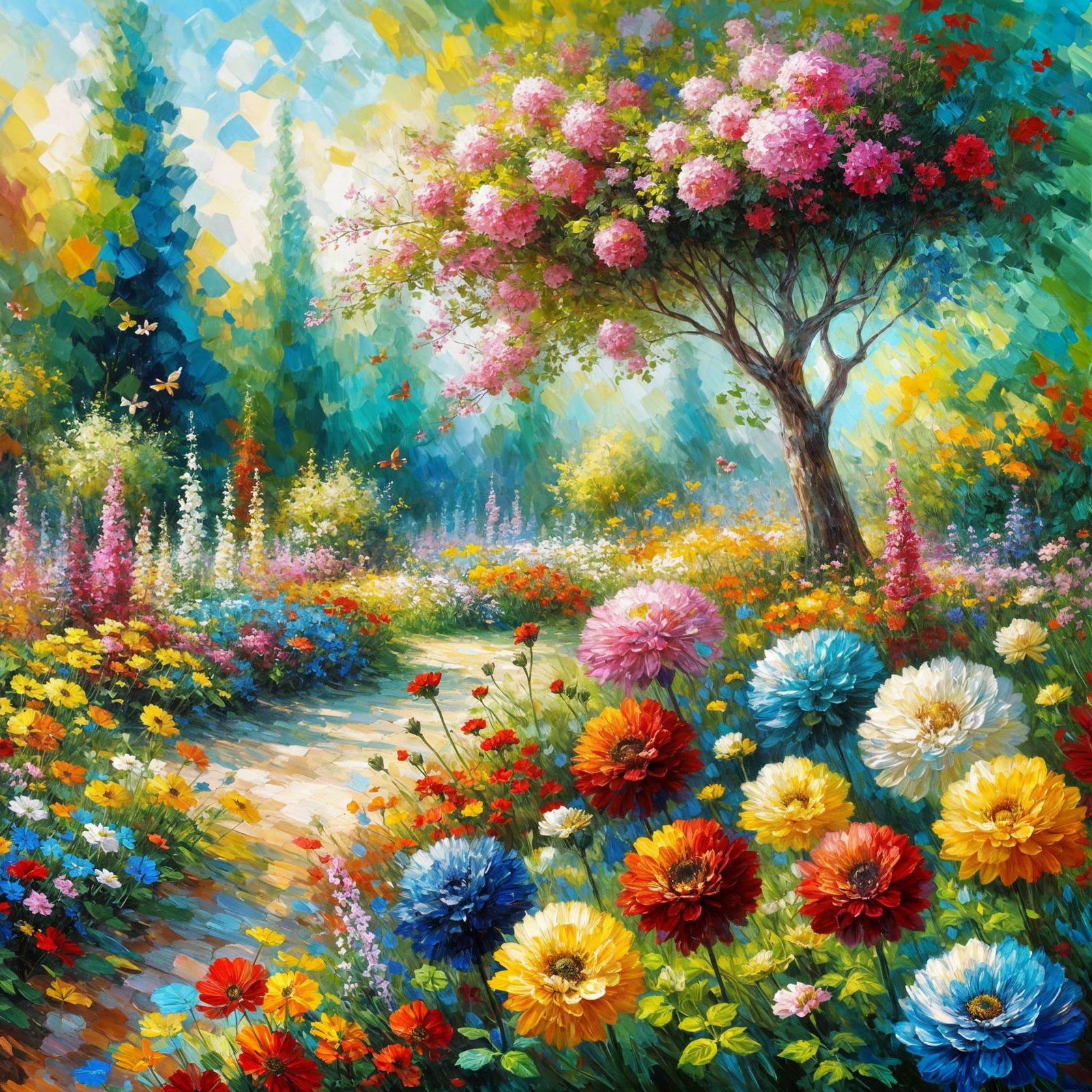 Impressionistic Flower Garden Painting