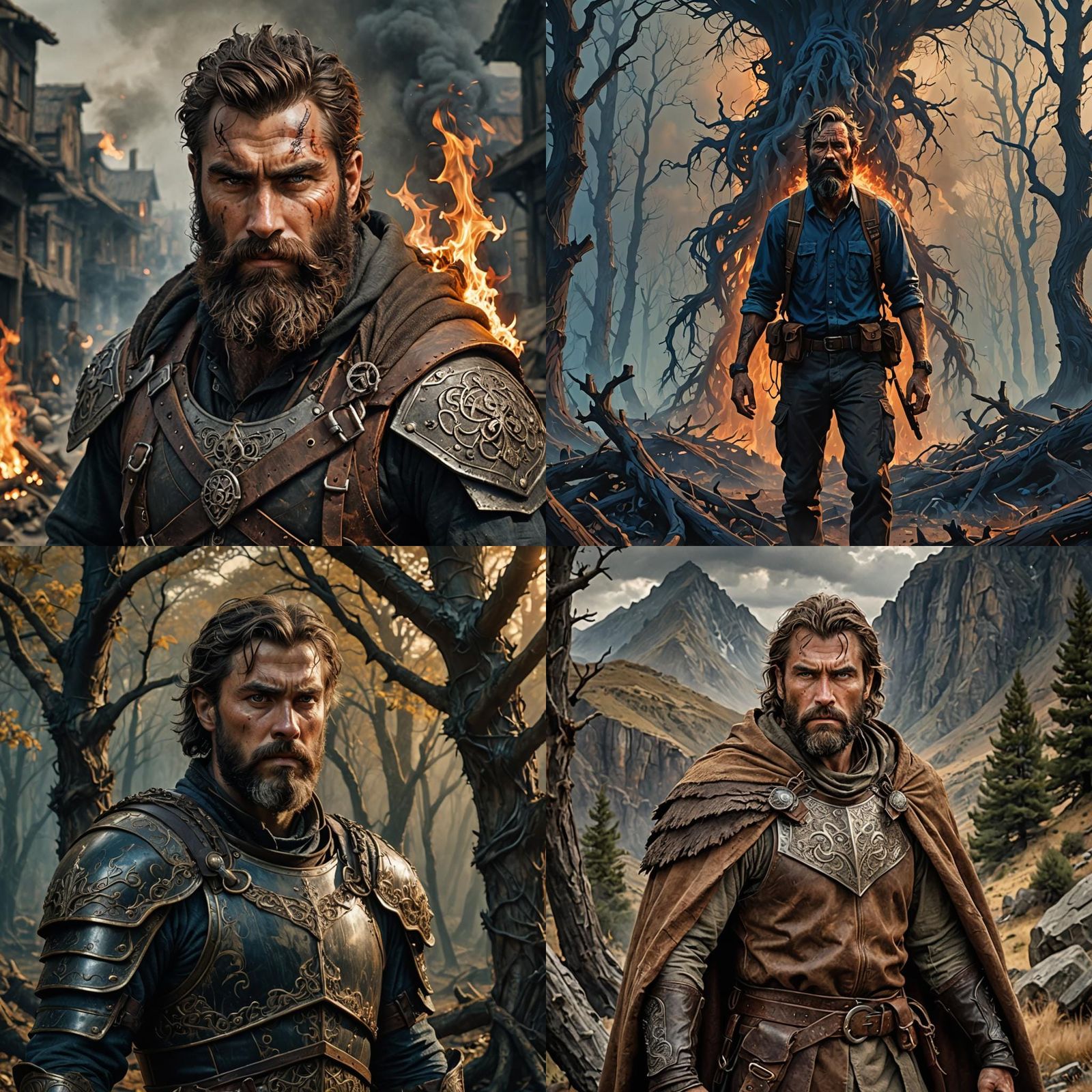 Angry Brown-Haired Bearded Man: Detailed Matte Painting