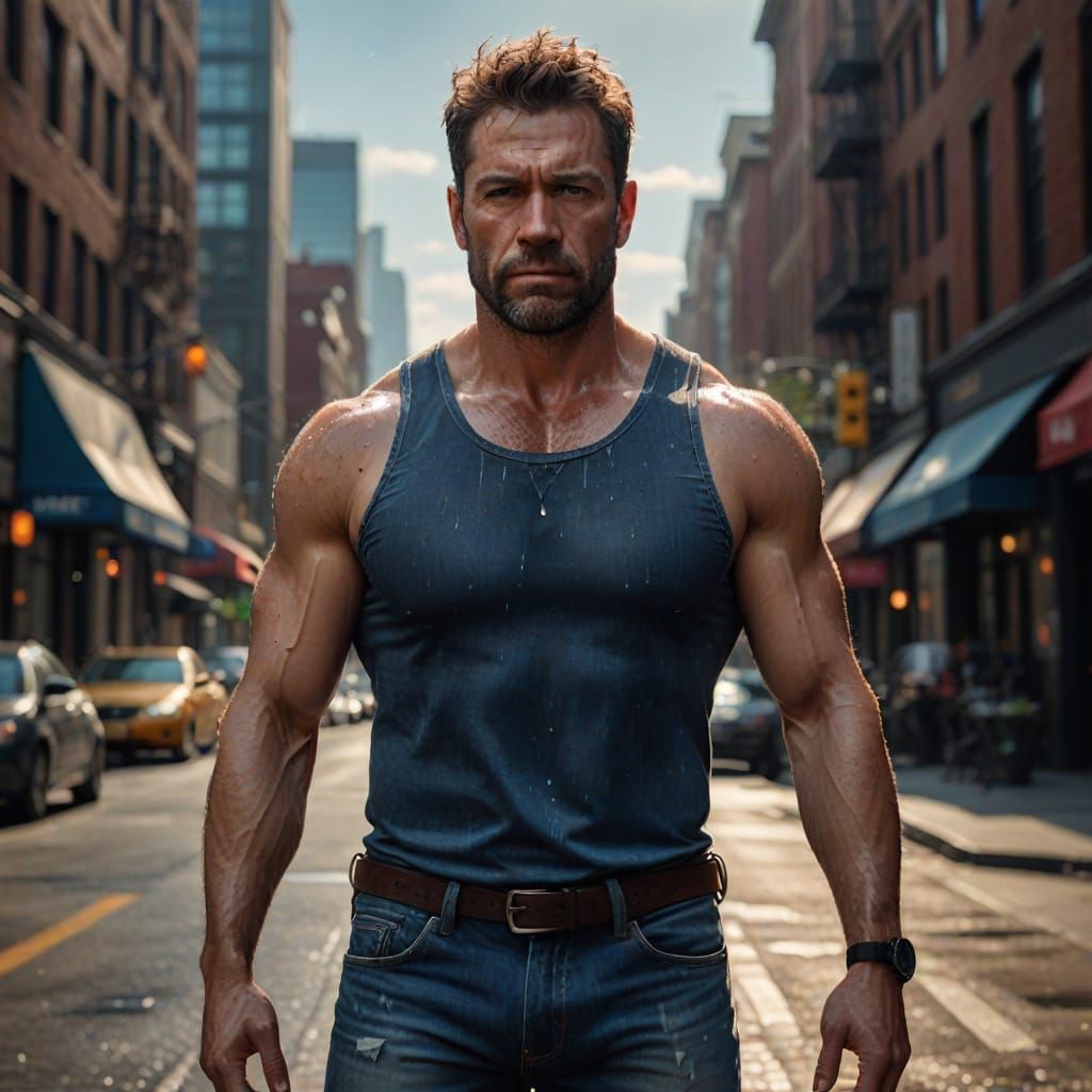 Confident Male Figure in Cityscape