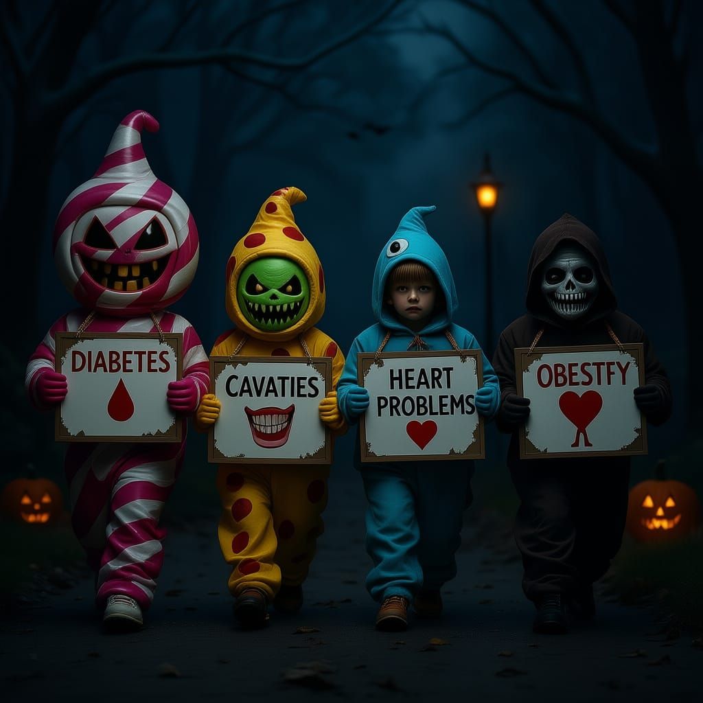 Scary Candy Costumes With Health Warning Boards