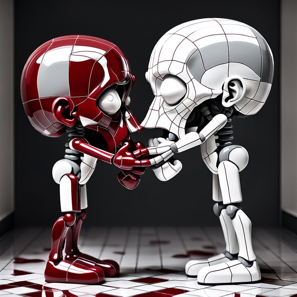 Abstract Figures Kissing in Gloss White and Red