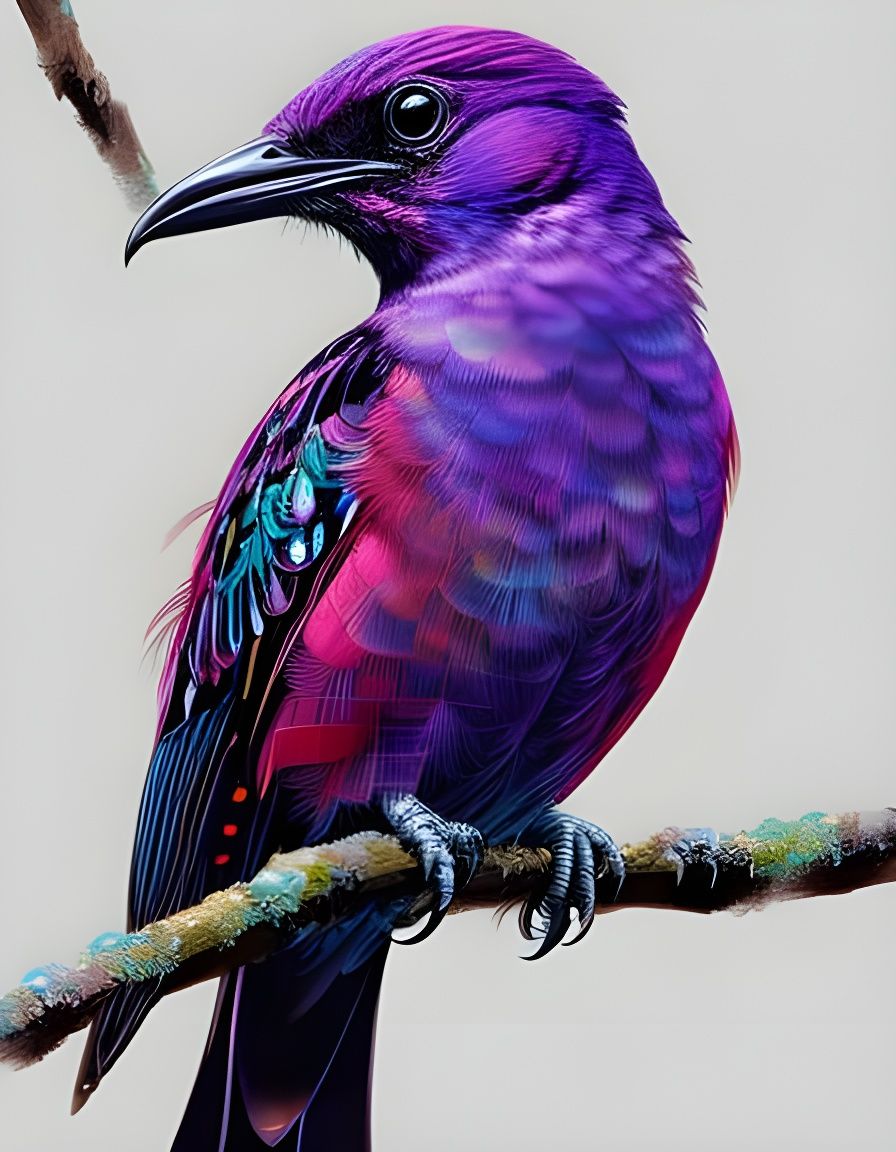 Purple-breasted Cotinga Portrait in Detailed Digital Paintin...